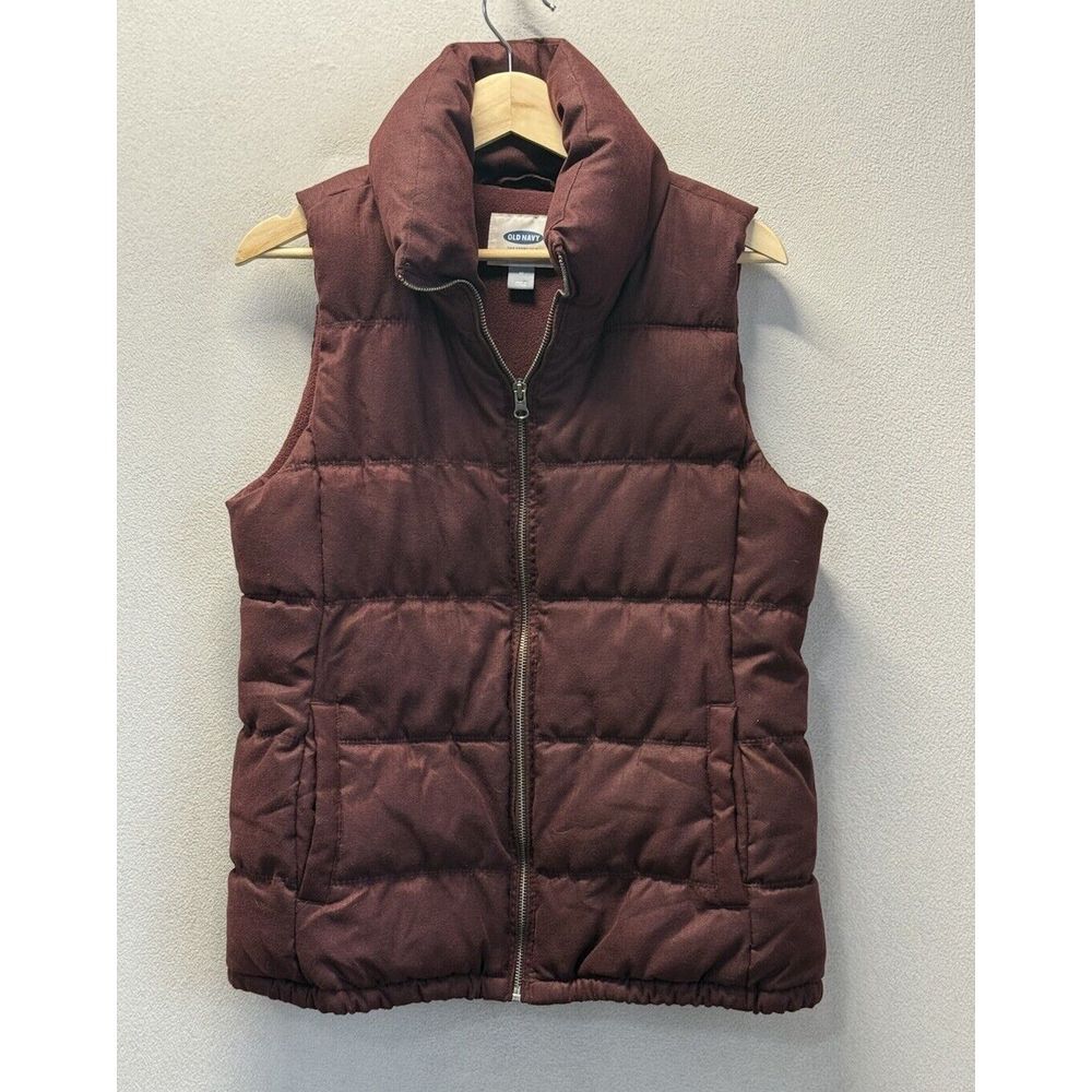 Old Navy Women's Sz M Burgundy Full Zip Fleece Lined Puffer Vest Jacket